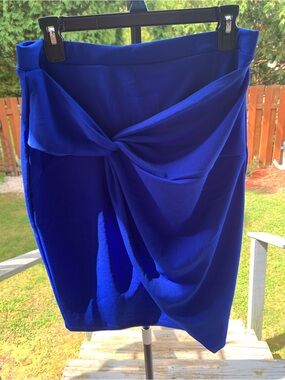 iris Cobalt Blue Knot-Front Midi Skirt